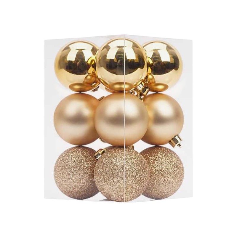 Σετ Χριστουγεννιάτικες μπάλες - 8cm - 12pcs - 326079 - Gold