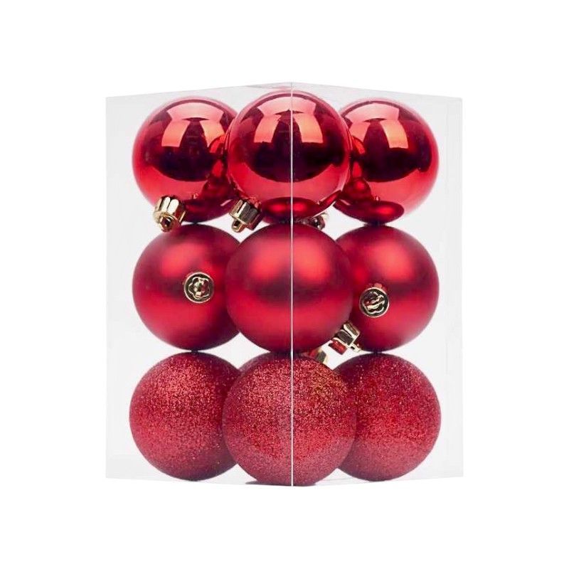 Σετ Χριστουγεννιάτικες μπάλες - 8cm - 12pcs - 326079 - Red