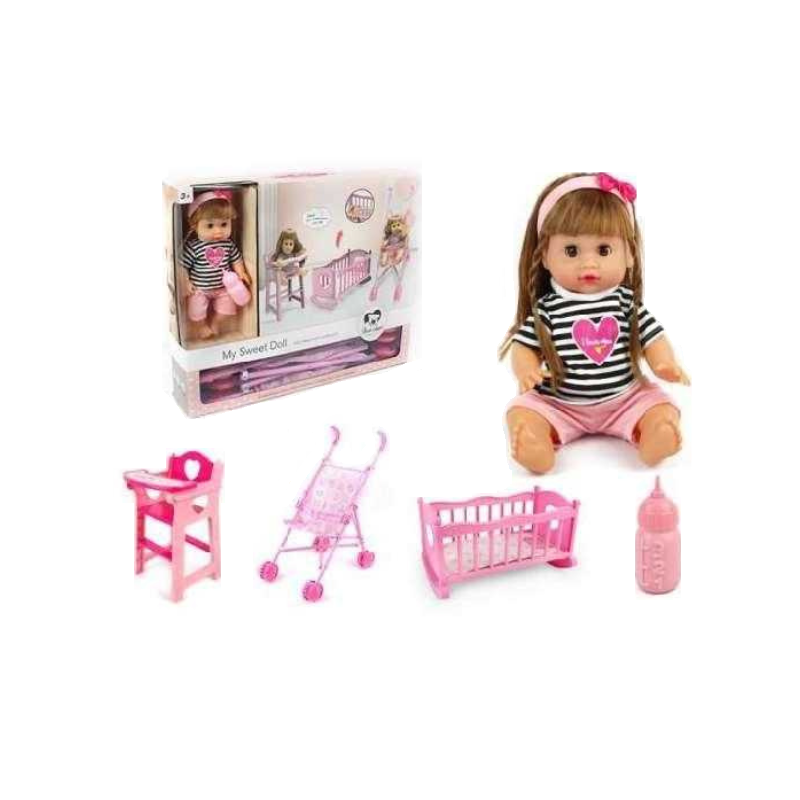 Baby doll with pram and care accessories - 3358-5K - 345374