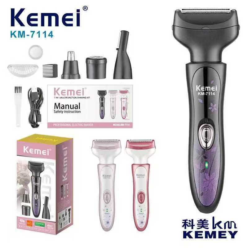 Face-body shaver - 4 in 1 - KM-7114 - Kemei - Pink