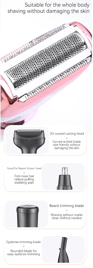 Face-body shaver - 4 in 1 - KM-7114 - Kemei - Pink