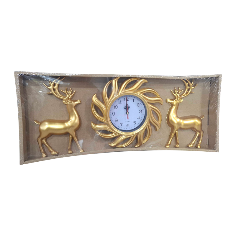 Wall clock with decorative deer - 3pcs - 808-5 - 380852 - Gold
