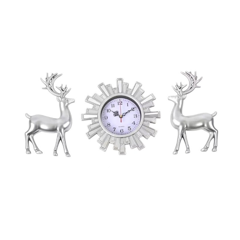Wall clock with decorative deer - 3pcs - 905-5 - 390554 - Silver