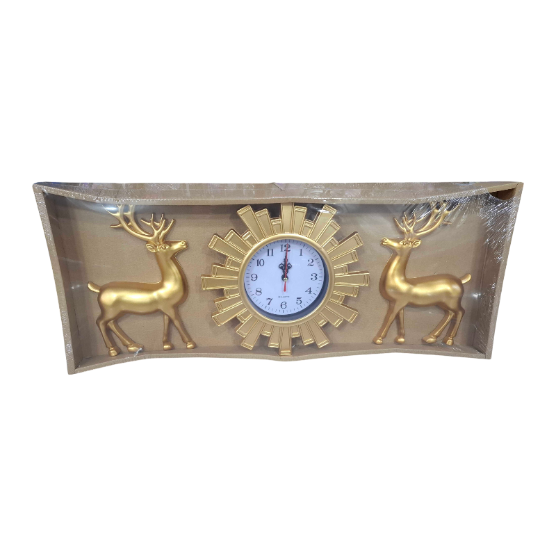 Wall clock with decorative deer - 3pcs - 905-5 - 390554 - Gold