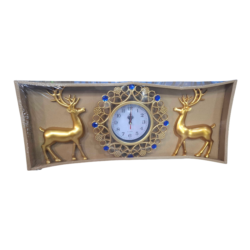 Wall clock with decorative deer - 3pcs - 907-5 - 390752 - Gold