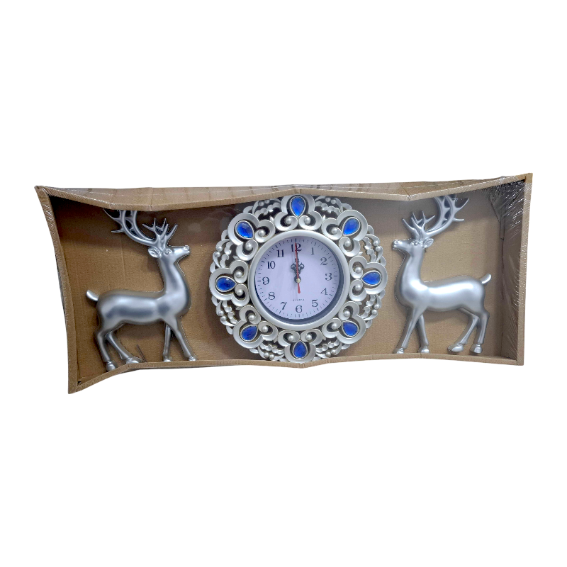 Wall clock with decorative deer - 3pcs - 909-5 - 390950 - Silver