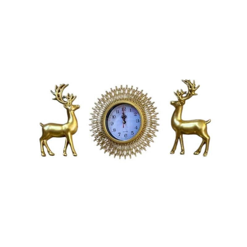 Wall clock with decorative deer - 3pcs - 911-5 - 391155 - Gold