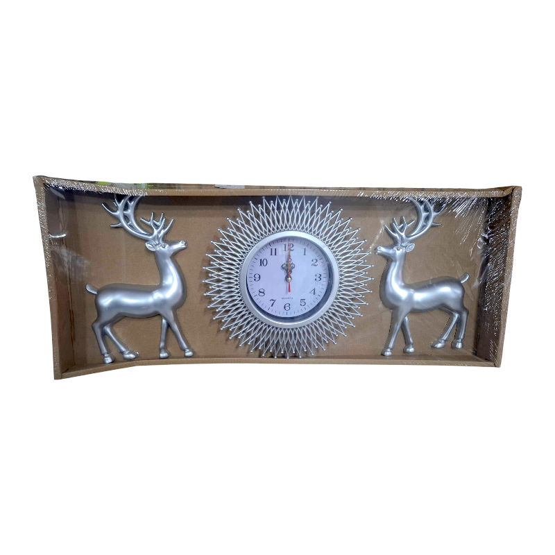 Wall clock with decorative deer - 3pcs - 911-5 - 391155 - Silver