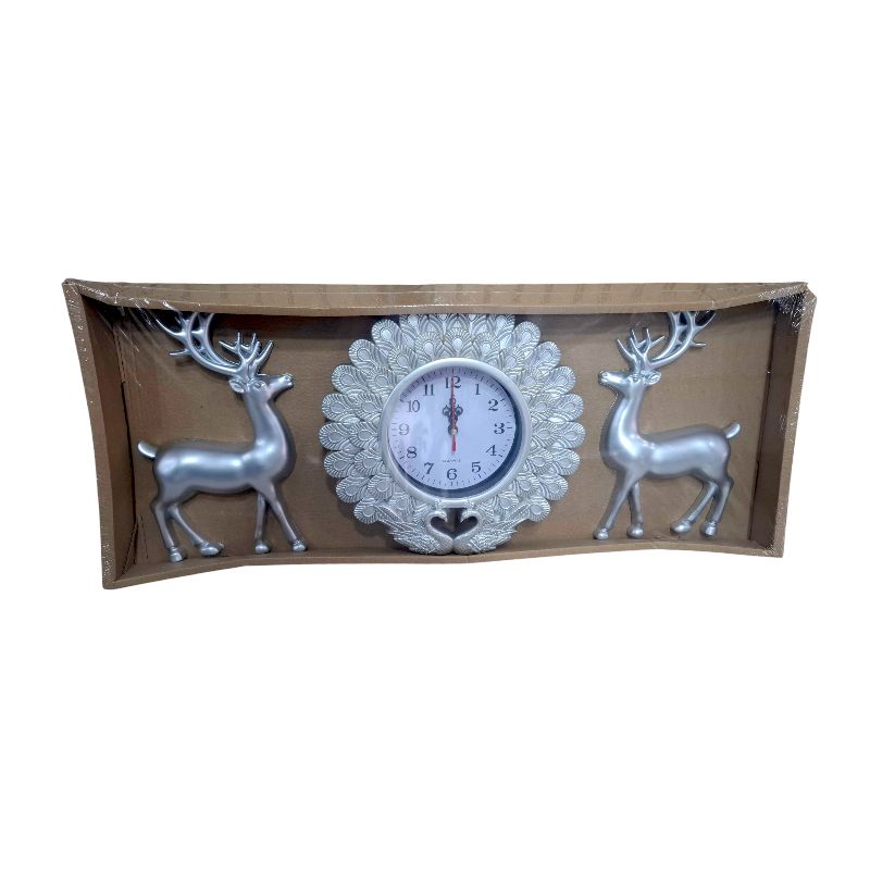 Wall clock with decorative deer - 3pcs - 913-5 - 391353 - Silver