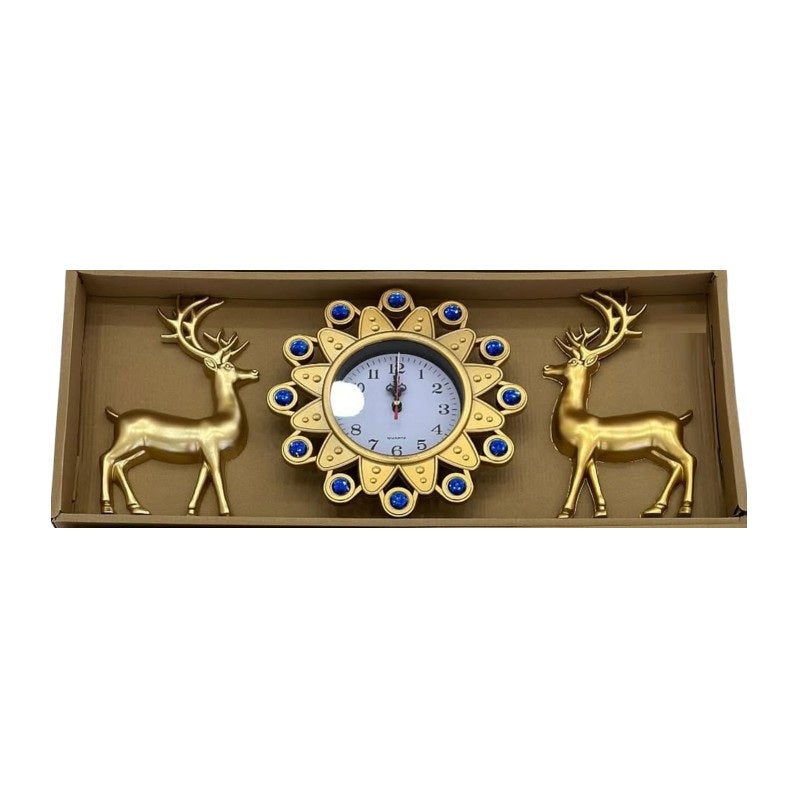 Wall clock with decorative deer - 3pcs - 917-5 - 391759 - Gold