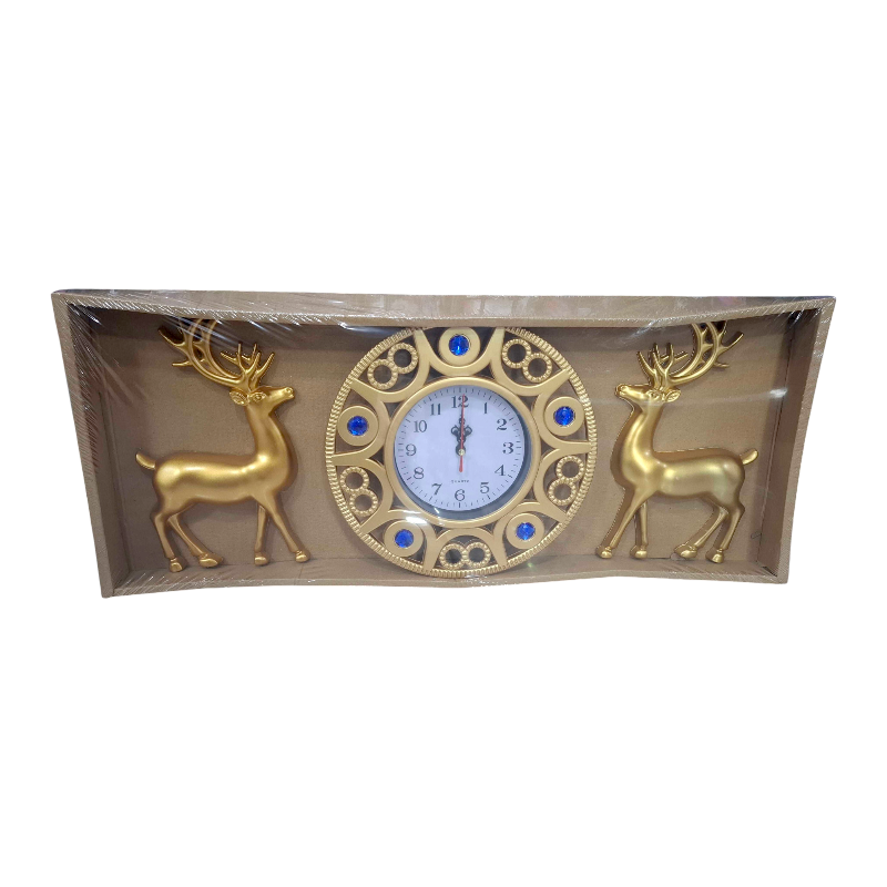 Wall clock with decorative deer - 3pcs - 918-5 - 391858 - Gold