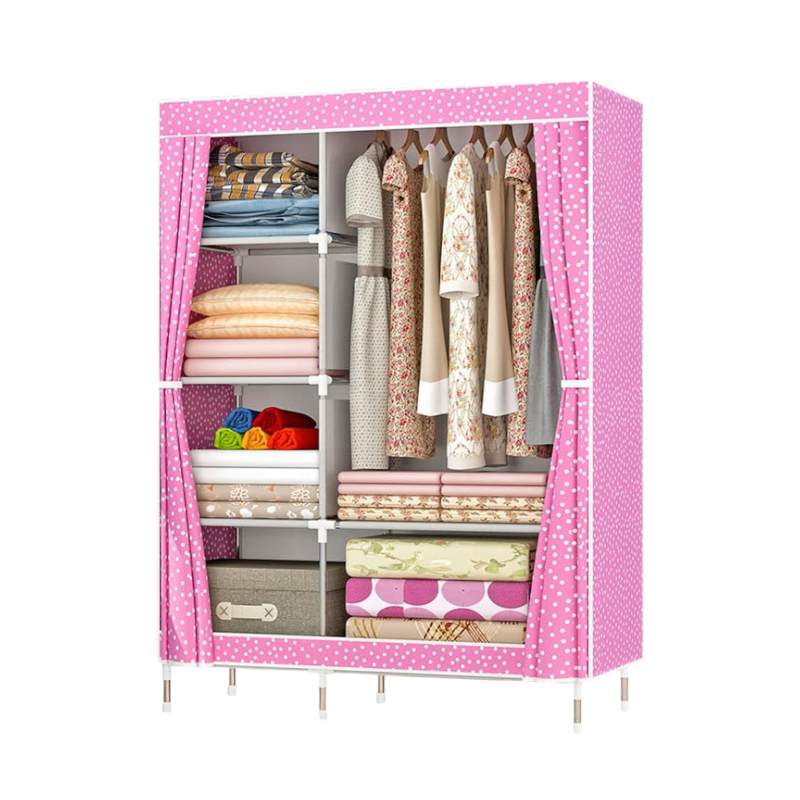Fabric wardrobe with shelves - PL13-105 - 521643 - Pink