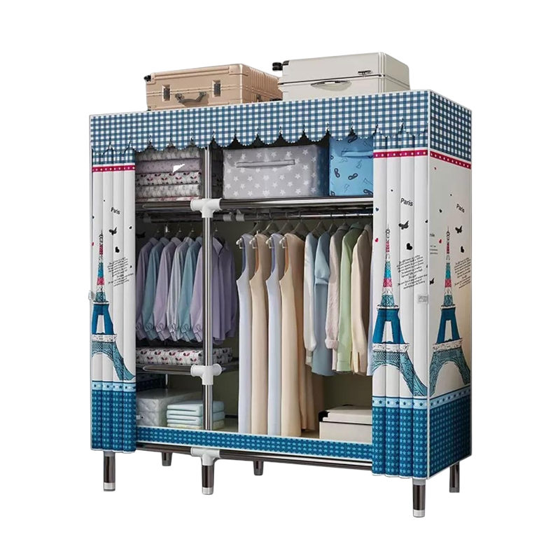 Fabric wardrobe with shelves - PL22-110 - 521650 - Blue
