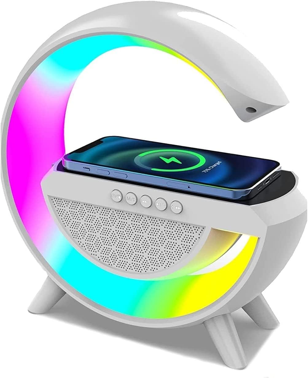 Bluetooth Speaker with Radio and Wireless Mobile Charger OEM BT2301 - White with RBG Lighting