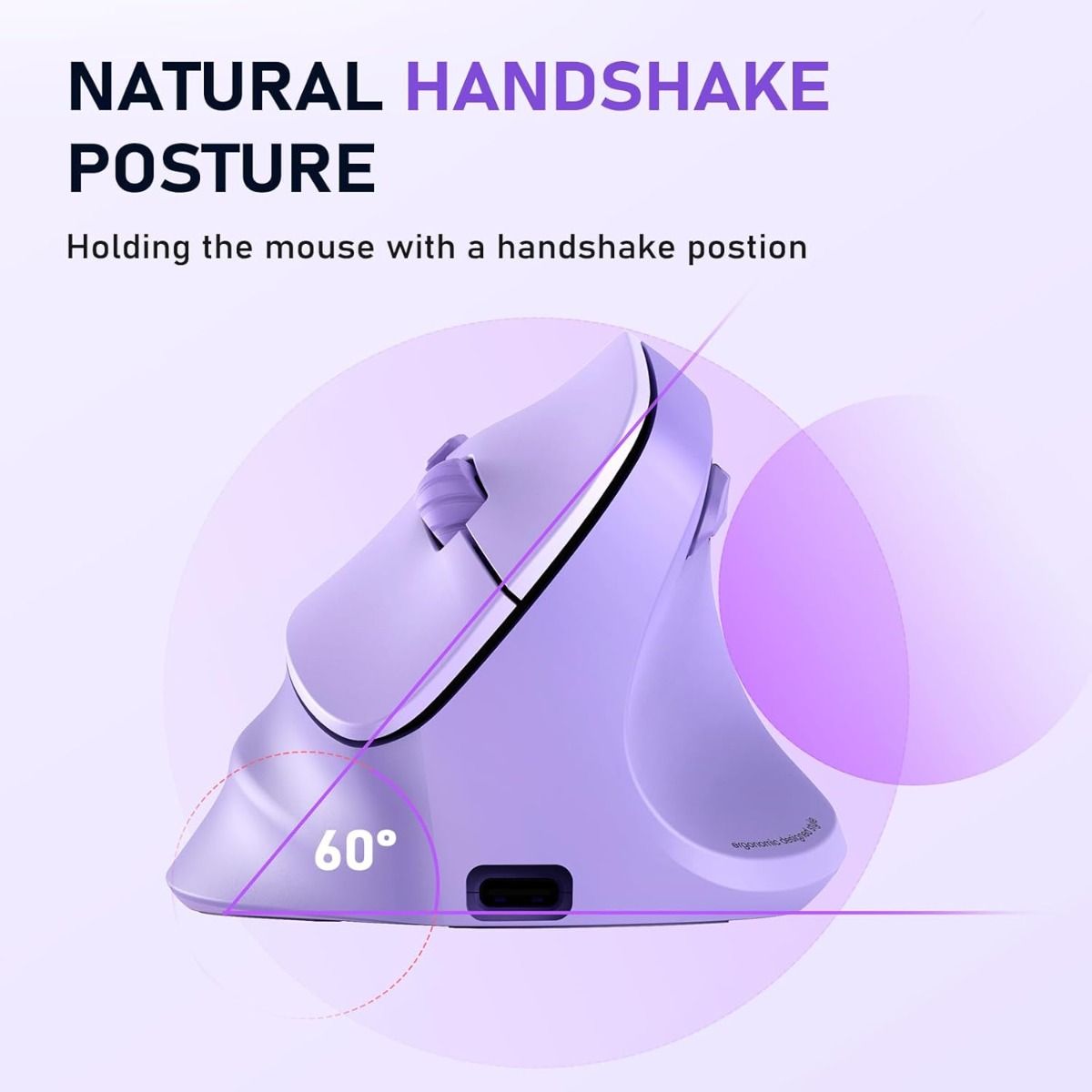 Meetion MT-BTM010L Left Ergonomic Wireless Mouse Purple