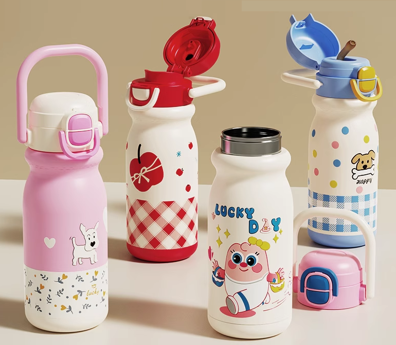 Παιδικό παγούρι-θερμός με καλαμάκι - 500ml - 696246 - White/Pink