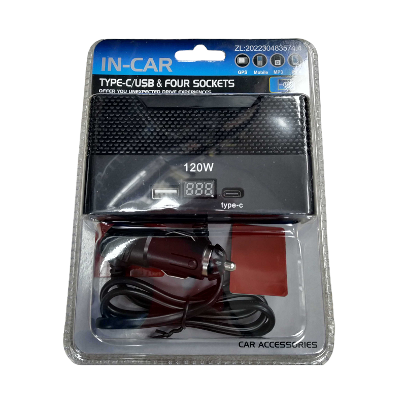 Car cigarette lighter charging socket with 4 outlets - USB+Type-C - CD080462 - 804629