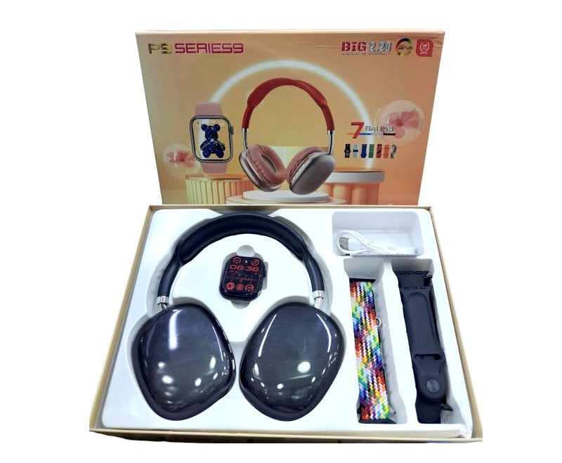 Σετ ασύρματα ακουστικά & Smartwatch με 2 λουράκια - P9 Series 10 - 812235 - Black