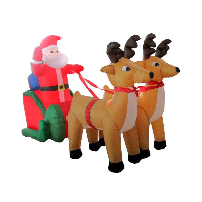 Φουσκωτός διακοσμητικός  Άγιος Βασίλης με έλκηθρο & ταράνδους με φωτισμό - 2.4m - 817254