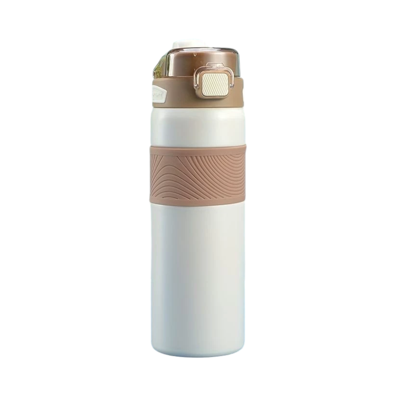Portable thermos flask - CF8235 - 600ml - 882393 - White/Brown