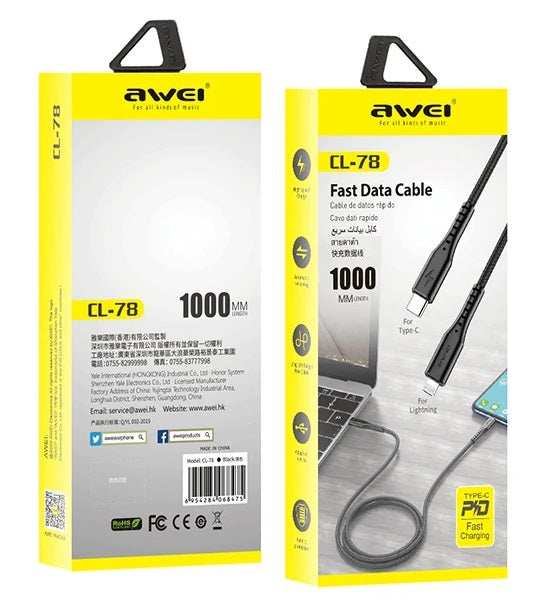 Καλώδιο φόρτισης & data - Type-C σε Lightning - CL-78 - 18W - AWEI - 888001