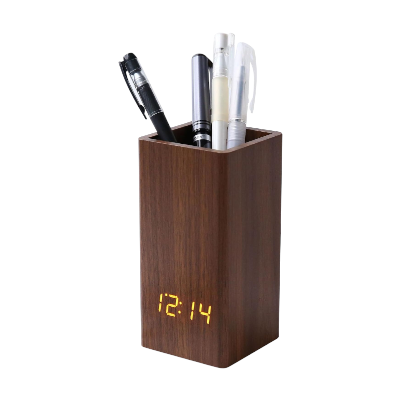 Digital Clock - Alarm Clock &amp; Pencil Case - ET015-2 - 909429 - Brown