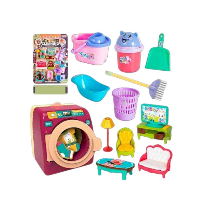 Παιδικό σετ οικιακής καθαριότητας με έπιπλα κουκλόσπιτου για κούκλες - 5844 - 917253