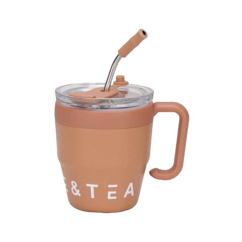 Portable mug-warmer with straw - 450ml - 954293 - Brown