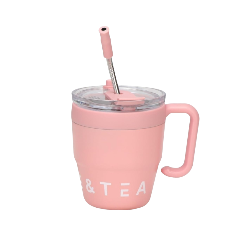 Portable thermos flask-thermal mug with straw - 450ml - 954293 - Pink
