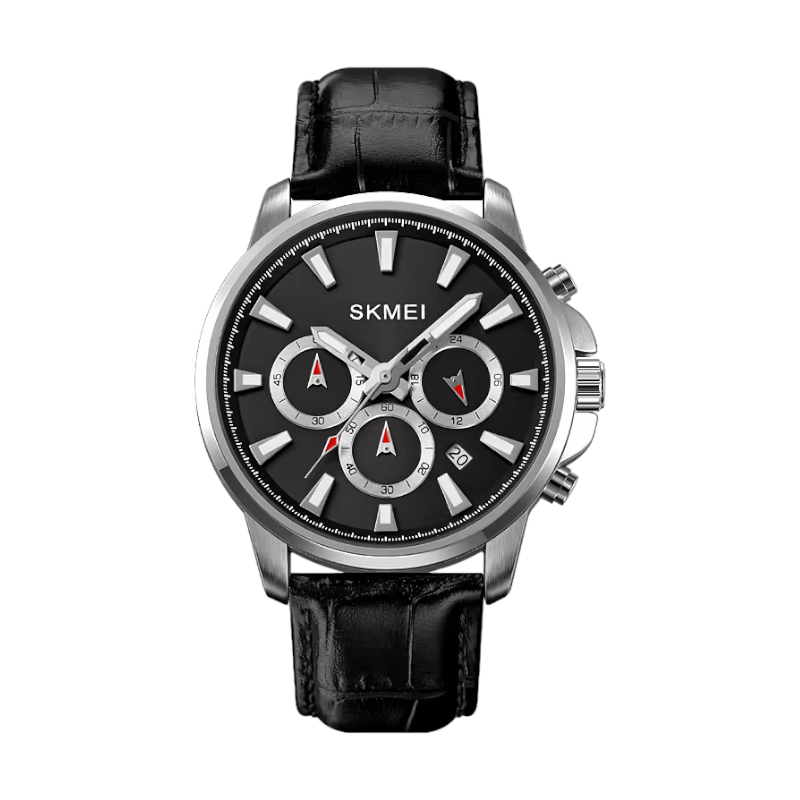 Aναλογικό ρολόι χειρός – Skmei - 2071 - Silver-Black/Leather Black - iThinksmart.gr