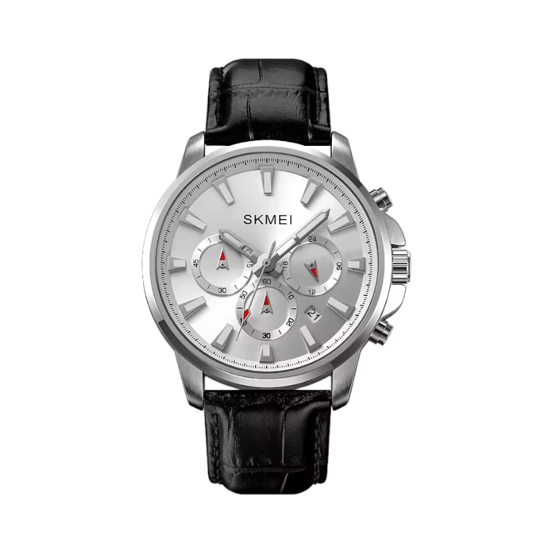 Aναλογικό ρολόι χειρός – Skmei - 2071 - Silver-White/Leather Black - iThinksmart.gr