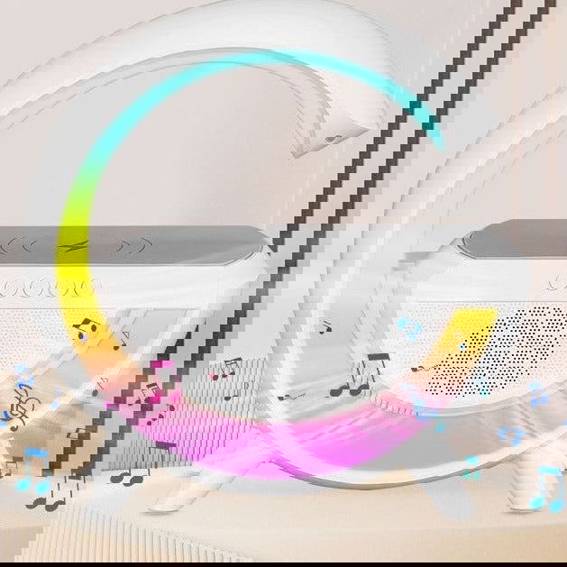 Ηχείο Bluetooth με Ραδιόφωνο και Ασύρματο Φορτιστή Κινητών OEM BT2301 - Λευκό με RBG Φωτισμό - iThinksmart.gr