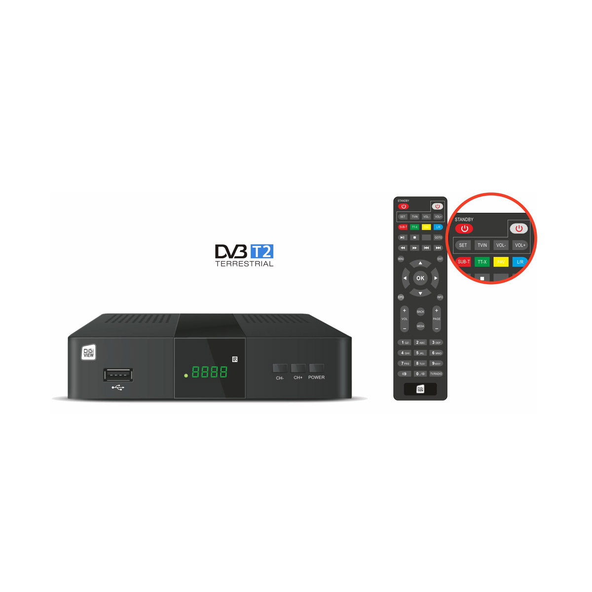 DigiView BHT1402 Επίγειος DVB-T2 Αποκωδικοποιητής Ψηφιακός Δέκτης H265