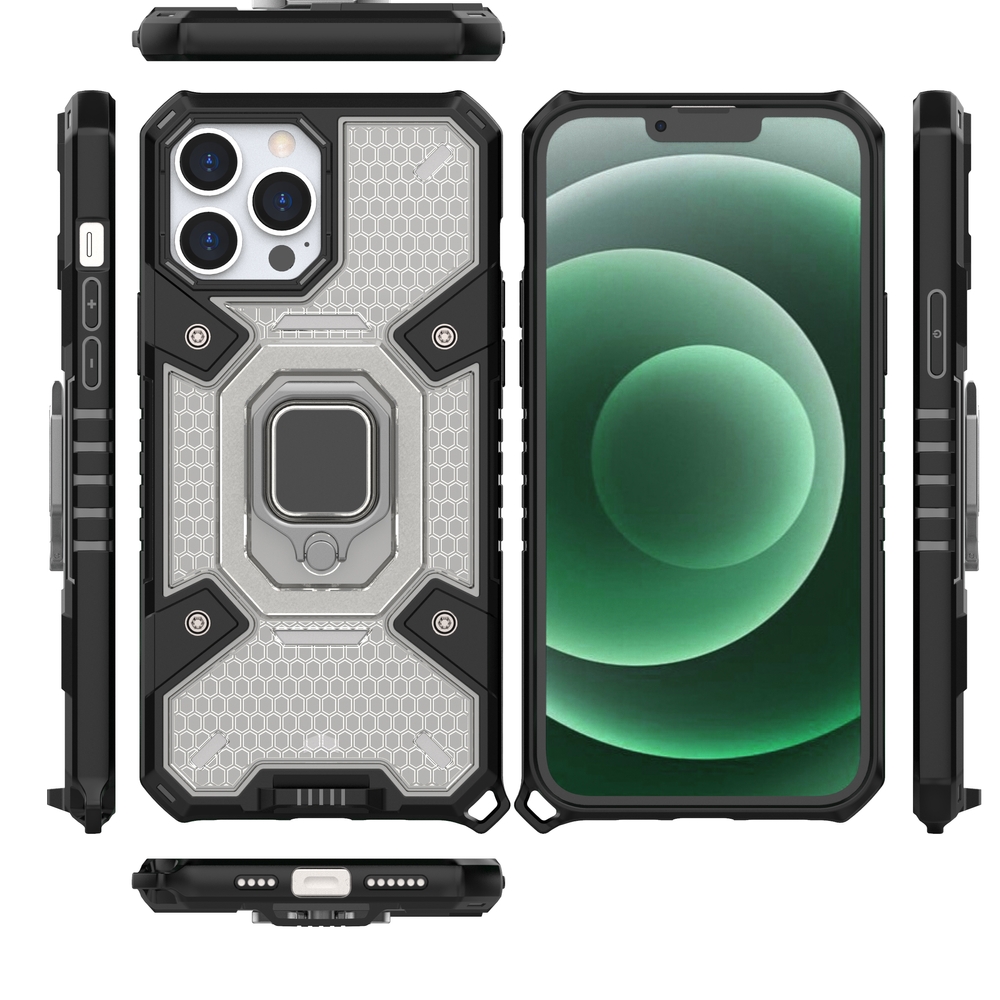Θήκη Heavy Duty για iPhone 13 Pro Max με ring holder OEM - Σκούρο Διάφανο - iThinksmart.gr