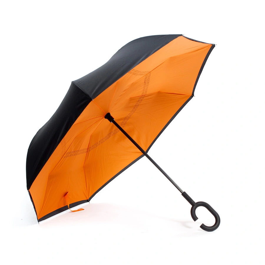 Αντίστροφη Ομπρέλα Kazbrella Reverse σχεδιασμός δίπλωσης με λαβή σχήματος C + Θήκη - Μαύρο / Πορτοκαλί