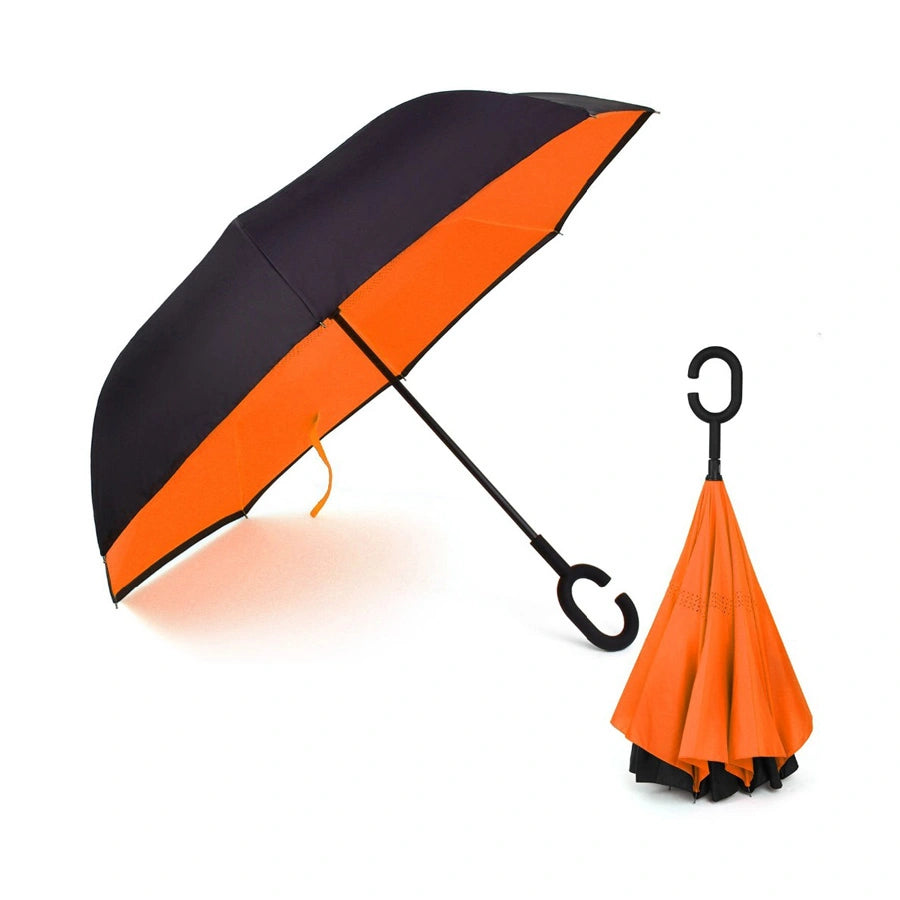 Αντίστροφη Ομπρέλα Kazbrella Reverse σχεδιασμός δίπλωσης με λαβή σχήματος C + Θήκη - Μαύρο / Πορτοκαλί