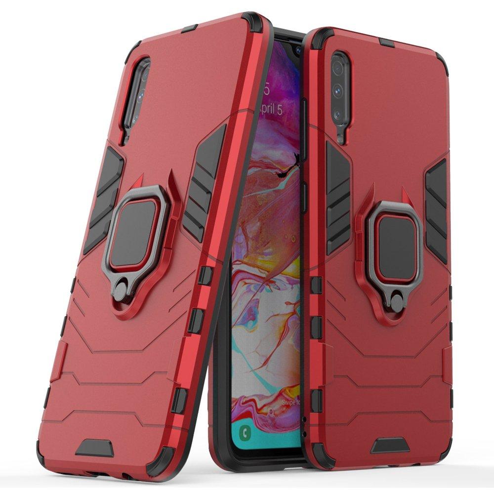 Θήκη Samsung Galaxy A70 - OEM Shockproof με μεταλλική πλάκα και Ring Holder - Κόκκινο - iThinksmart.gr