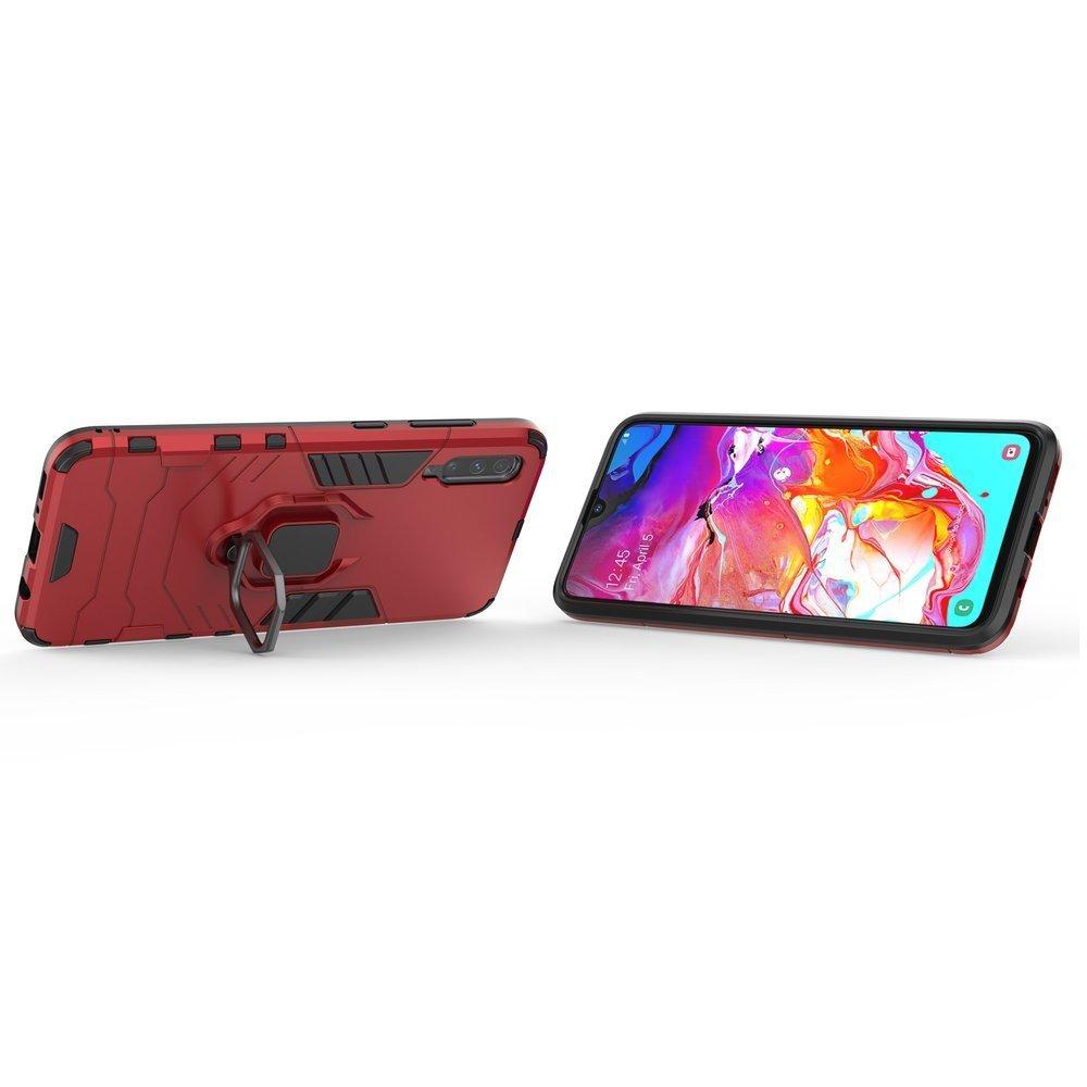 Θήκη Samsung Galaxy A70 - OEM Shockproof με μεταλλική πλάκα και Ring Holder - Κόκκινο - iThinksmart.gr