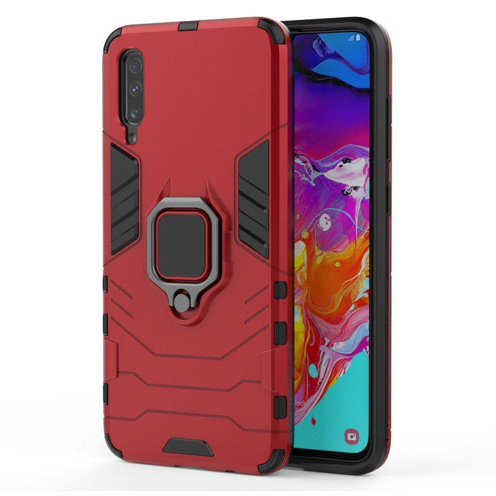 Θήκη Samsung Galaxy A70 - OEM Shockproof με μεταλλική πλάκα και Ring Holder - Κόκκινο - iThinksmart.gr