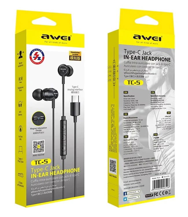 Ενσύρματα ακουστικά - TC-5 - Type-C - AWEI - 889114 - iThinksmart.gr
