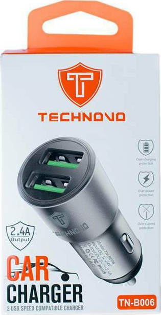 Technovo Φορτιστής Κινητού Αυτοκίνητου με Θύρες 2x USB 2,4A TN-B006 - iThinksmart.gr