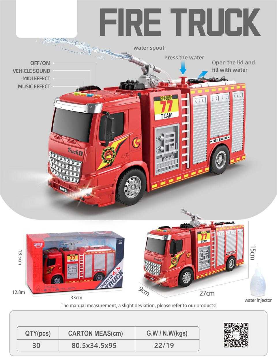 Children's Fire Truck with Water Spray - HT9808W-1:16 - 215670
