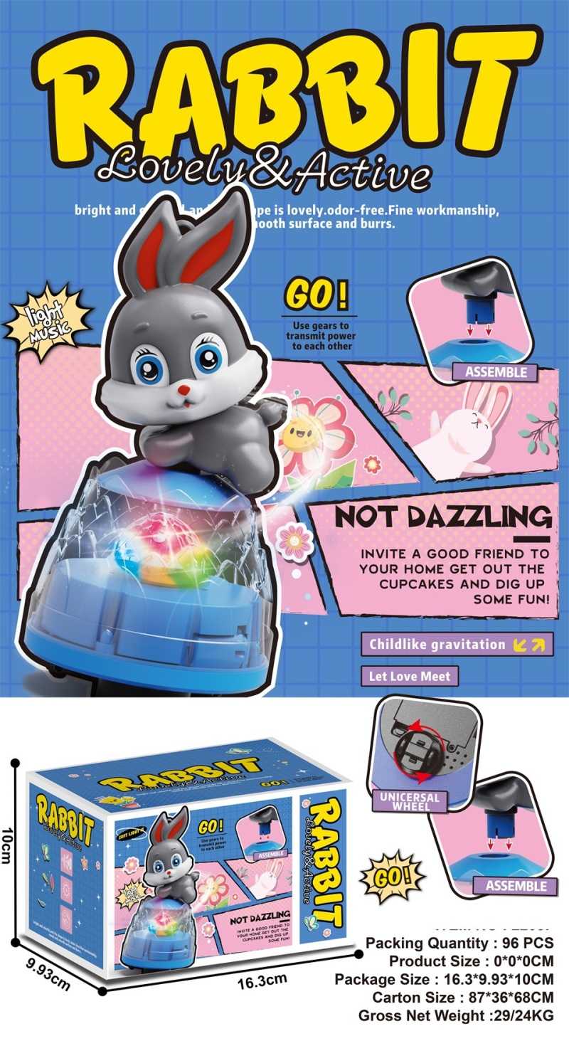 Περιστρεφόμενο παιχνίδι Rabbit με φωτισμό - 2203F - 917488