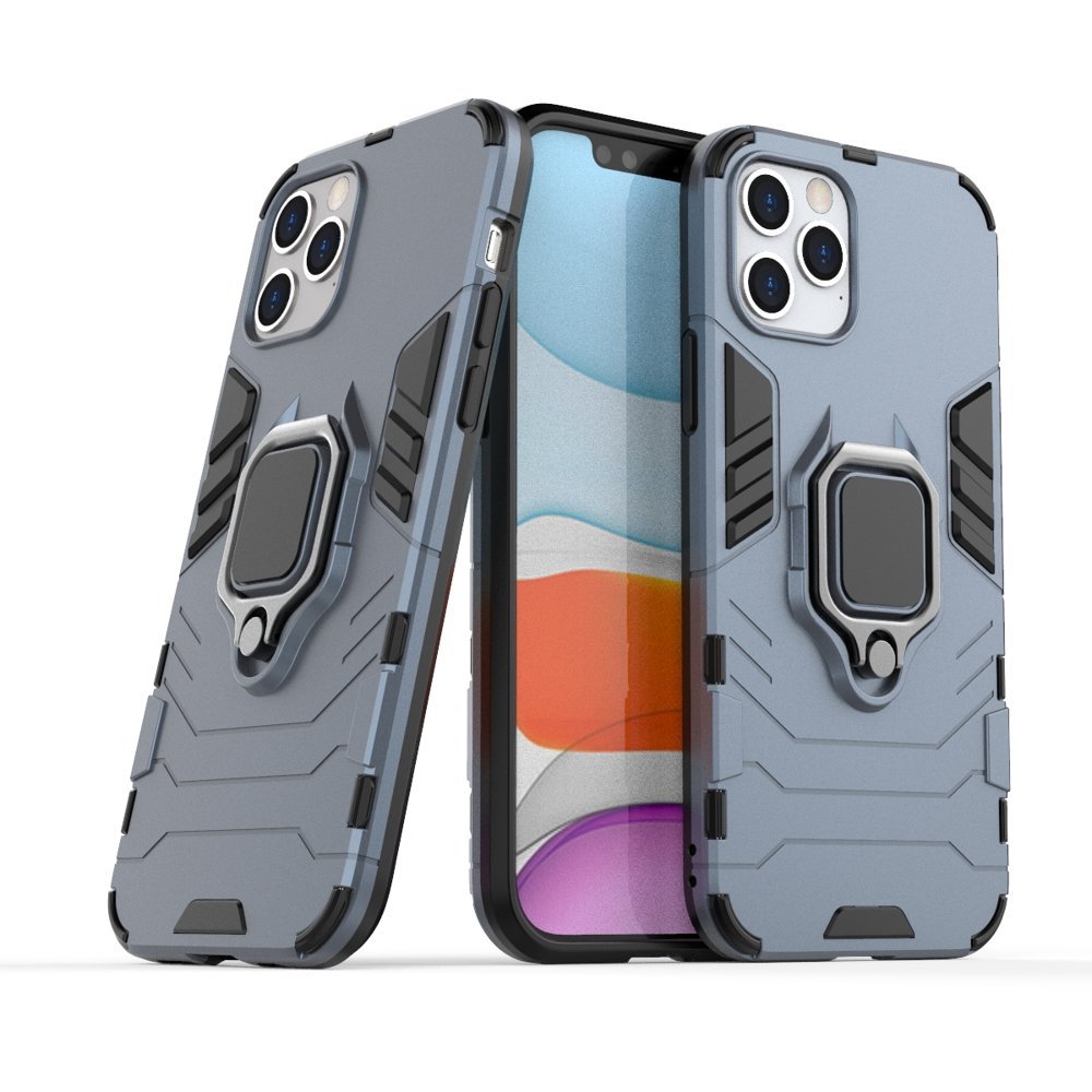 Θήκη iPhone 12/12 Pro - OEM Shockproof με μεταλλική πλάκα και Ring Holder - Μπλε - iThinksmart.gr