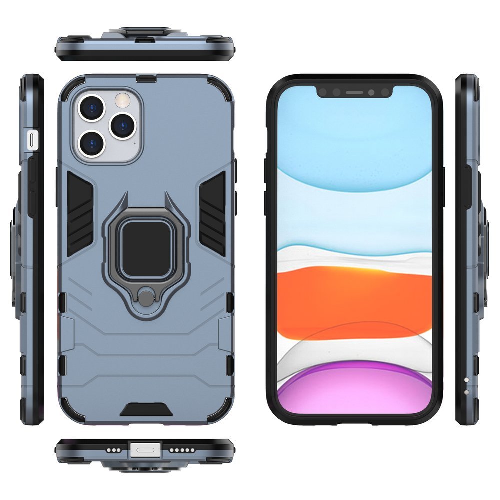 Θήκη iPhone 12/12 Pro - OEM Shockproof με μεταλλική πλάκα και Ring Holder - Μπλε - iThinksmart.gr