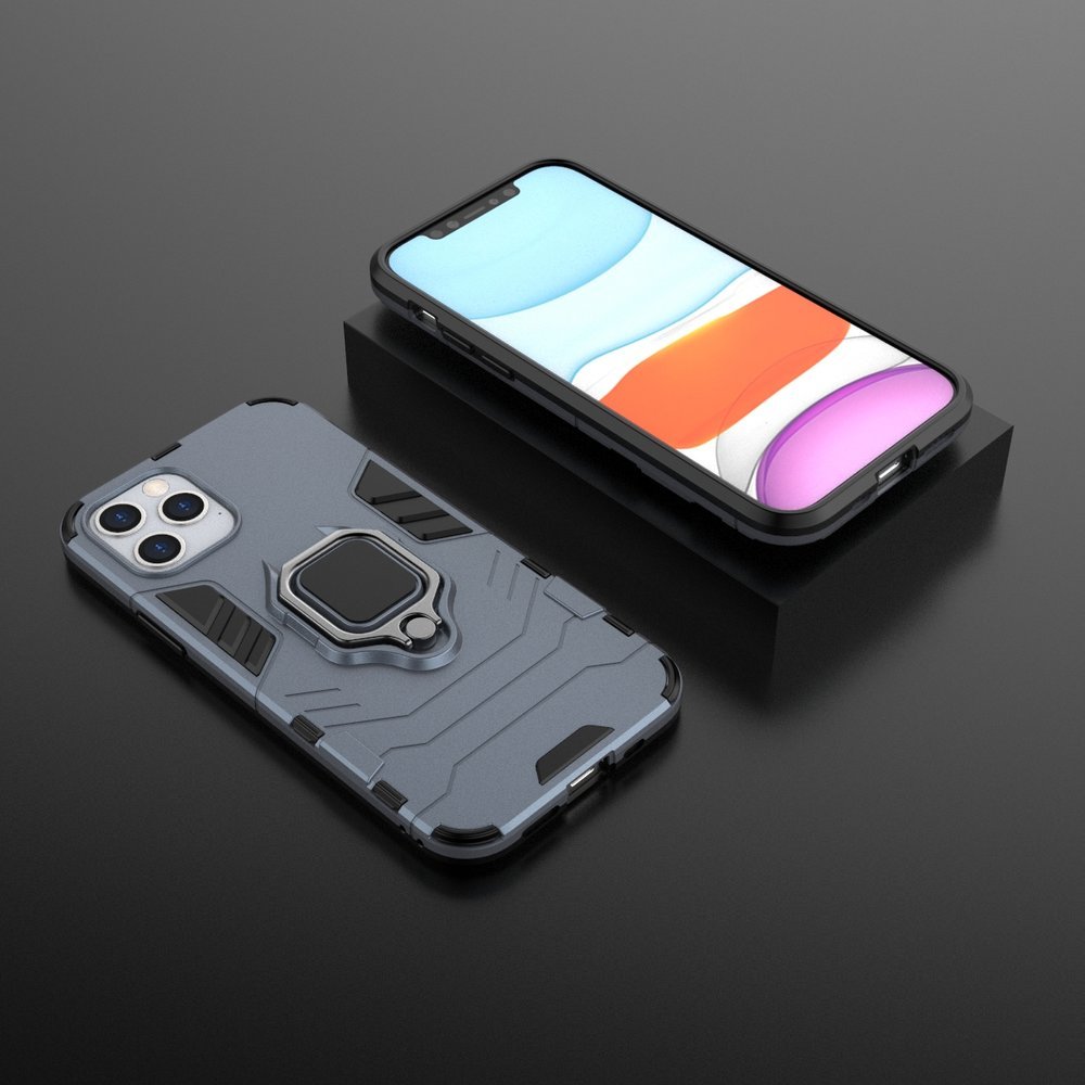 Θήκη iPhone 12/12 Pro - OEM Shockproof με μεταλλική πλάκα και Ring Holder - Μπλε - iThinksmart.gr