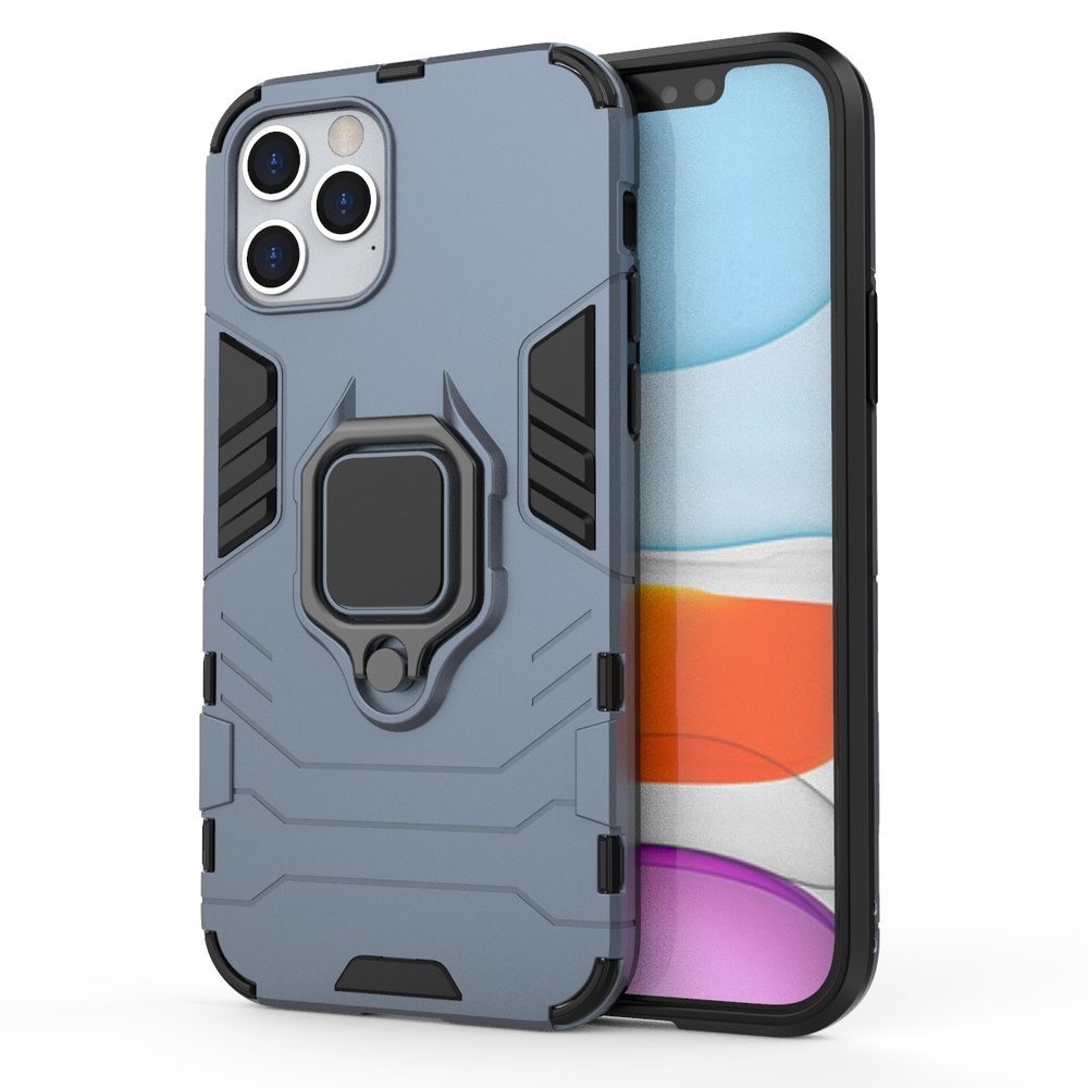Θήκη iPhone 12/12 Pro - OEM Shockproof με μεταλλική πλάκα και Ring Holder - Μπλε - iThinksmart.gr