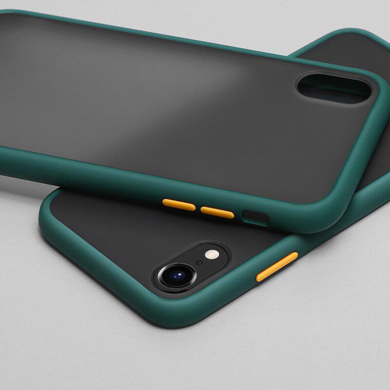 Θήκη iPhone XR - Vennus Color Button - Σκούρο Πράσινο / Πορτοκαλί Κουμπιά - iThinksmart.gr