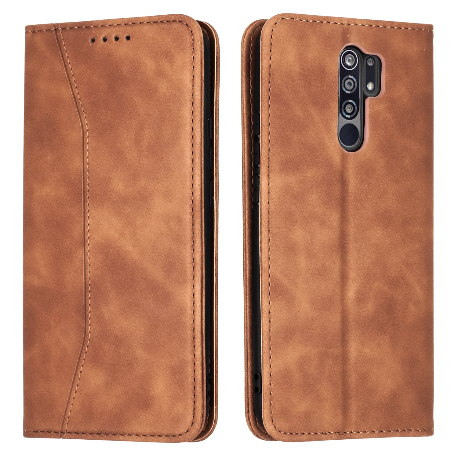 Bodycell Book Elegant Leather Wallet Case for XIAOMI - Redmi 9 - Tan - Brown 