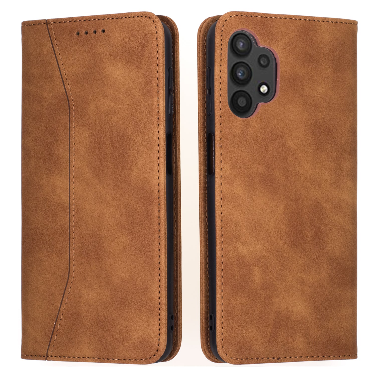 Bodycell Book Elegant Leather Wallet Case for Samsung A32 4G - Tan - Brown